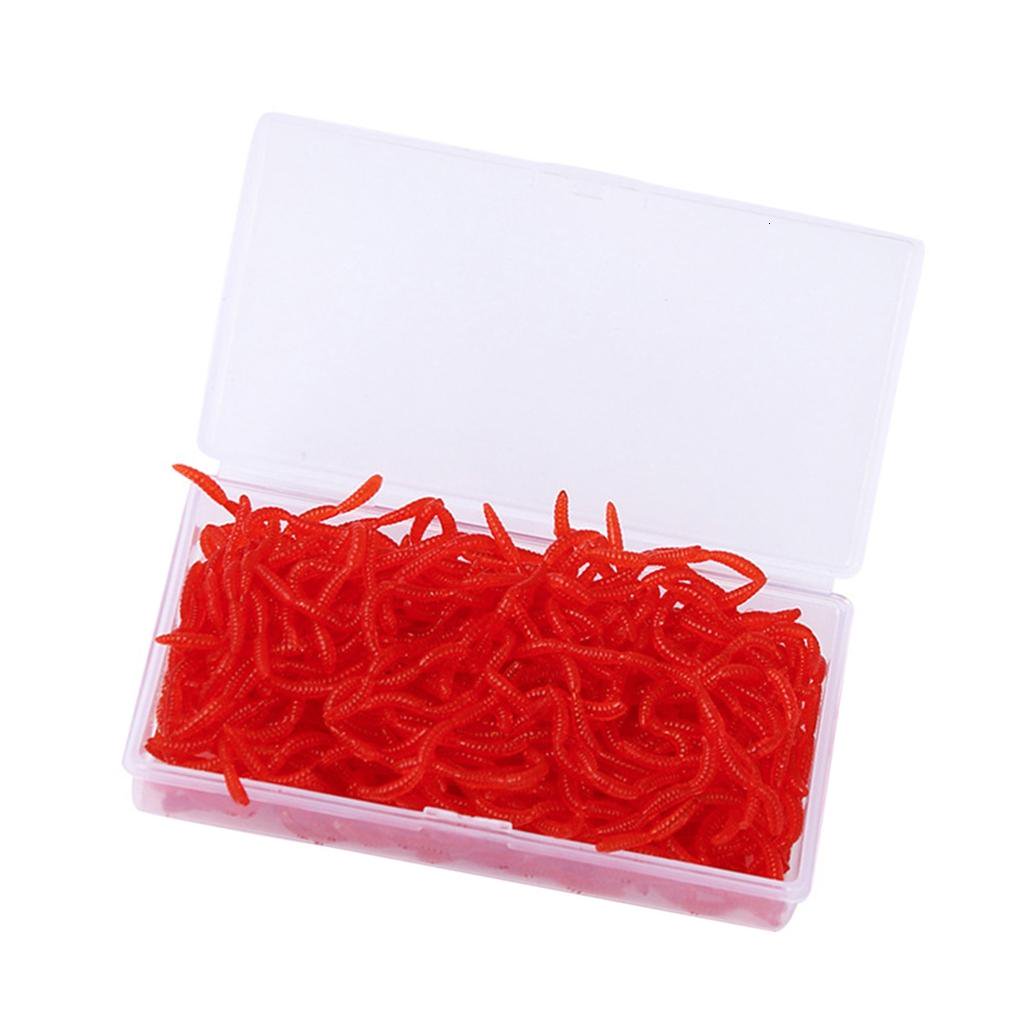 Qhmade 200pcs Soft Artificial Worm Lure Red Worm Earthworm Baits Fishing Lure