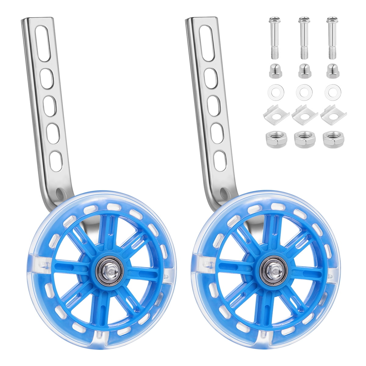 Clispeed 2PCS 4.5in Adjustable Glowing Auxiliary Training Wheels Children Balance Stabilizer Wheels Blue