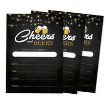 Inkdotpot Cheers and Beers Birthday Invitation, Adult Birthday Party Invites, 30 years, 40 years, 50 years, Pack Of 30 Fill In Invitations With Envelopes