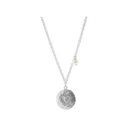 Gunmetal Heart - Designer Gunmetal .925 Sterling Silver Sparkling Hammered Heart Pendant with Dangling Freshwater Cultured Pearl Necklace, 16