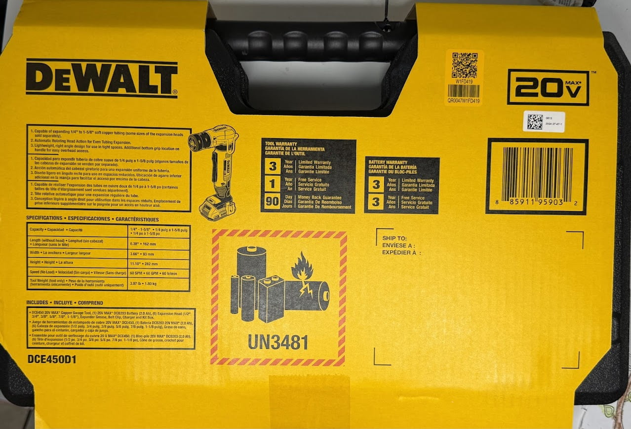 DEWALT 20V MAX* Copper Swage Tool Kit, Cordless Lithium-Ion (DCE450D1)