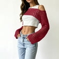 thumbnail image 6 of JULMCOMO Crochet Beach Cover Ups for Women Mesh Knit Hollow Out Long Sleeve Summer Crop Tops Bikini Cover Ups for Swimwear Deep Red M, 6 of 6