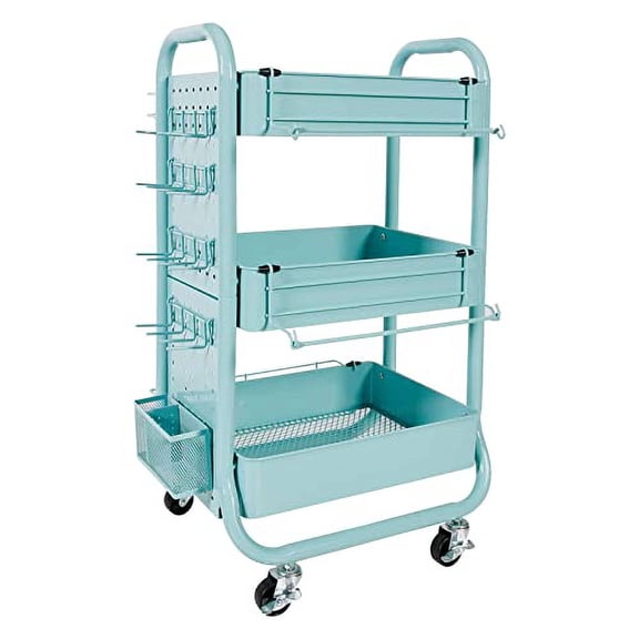 Gramercy Teal Metal Rolling Cart by Simply Tidy - Customizable Storage Cart for Crafting Supplies - Home - Office - and School Organization - 1 Pack