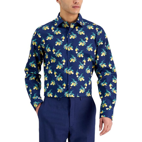 Bar III Mens Lemons Organic Cotton Slim Fit Button-Down Shirt