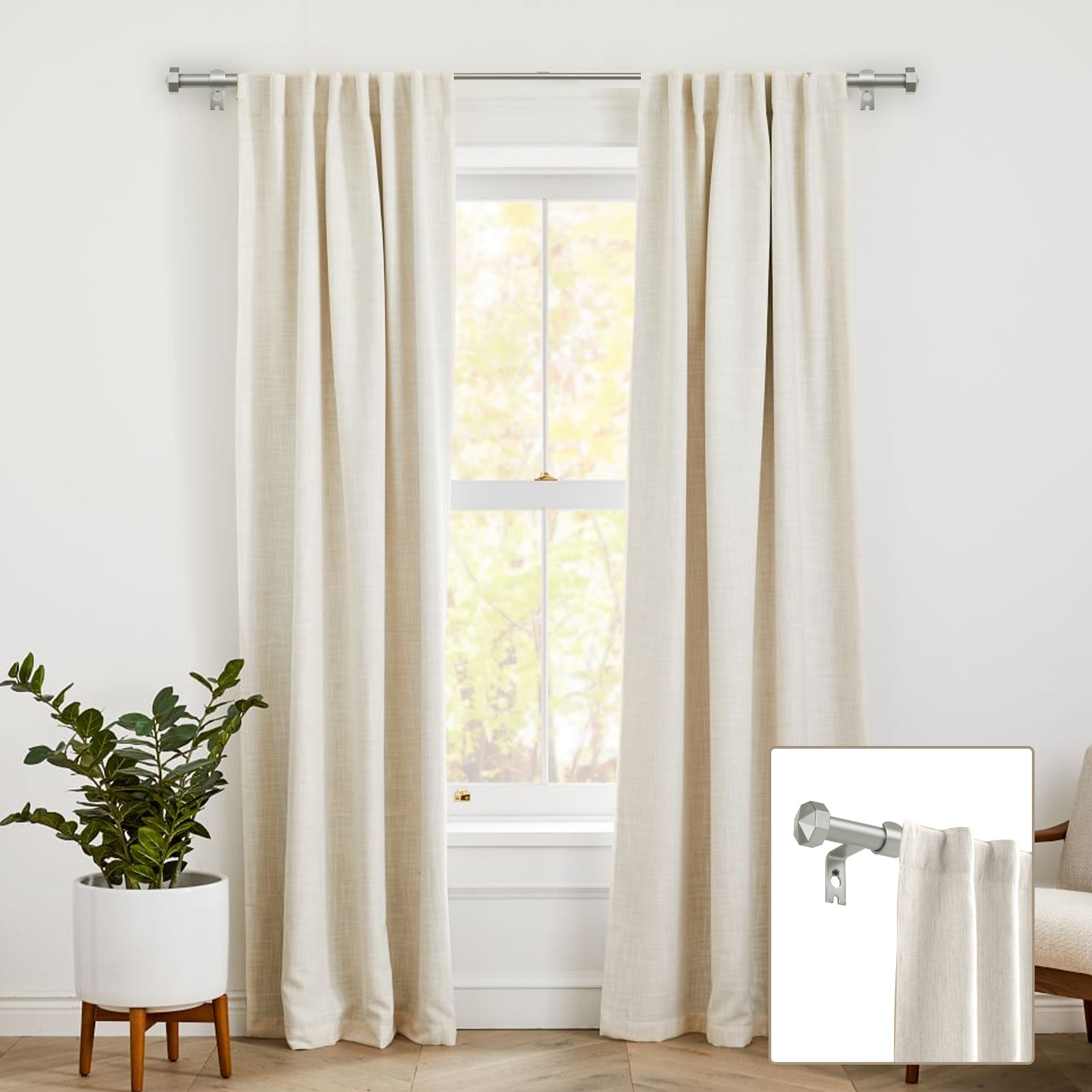 Ridicili 5/8" Single Telescoping Curtain Rod with Reticulated Ball Finials,48"-84",Pewter