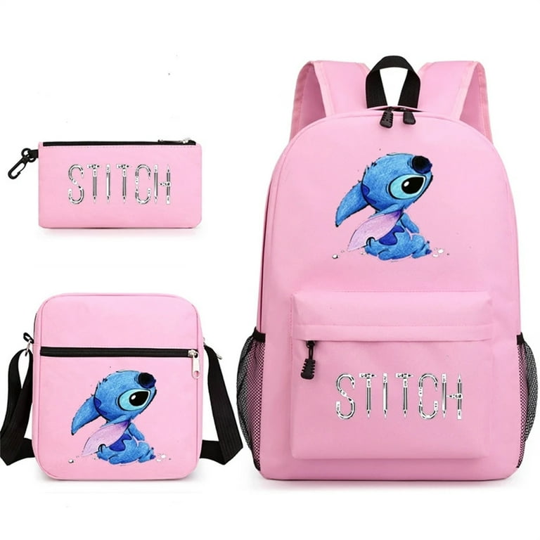 3pcs Disney Stitch Kids Backpack Set con impresión de puntada de dibujos  animados - Estuche de lápiz