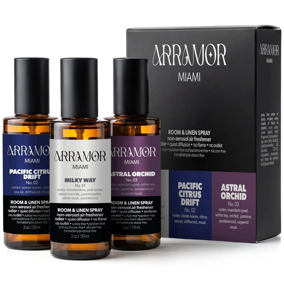 ARRAMOR Room Spray Air Freshener Variety Pack – Odor Eliminator & Linen Spray with Essential Oils – Bedroom, Fabric & Pillow, 3 Scents (3 Pack, 2oz Each)