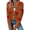 thumbnail image 2 of Lroveb Heart Cardigan for Women Valentines Day Sweater Cardigan Long Sleeve V Neck Button Up Knit Coat Coffee, 2 of 8