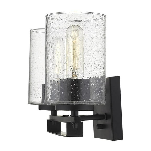 HomeRoots Black Metal and Textured Glass Two Light Wall Sconce