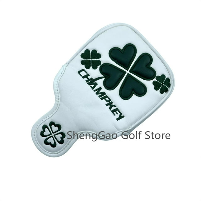 1pc lucky Clover Pattern Golf Putter Cover PU Leather Large Mallet Golf Head Cover Magnetic Closure Golf Head cover White