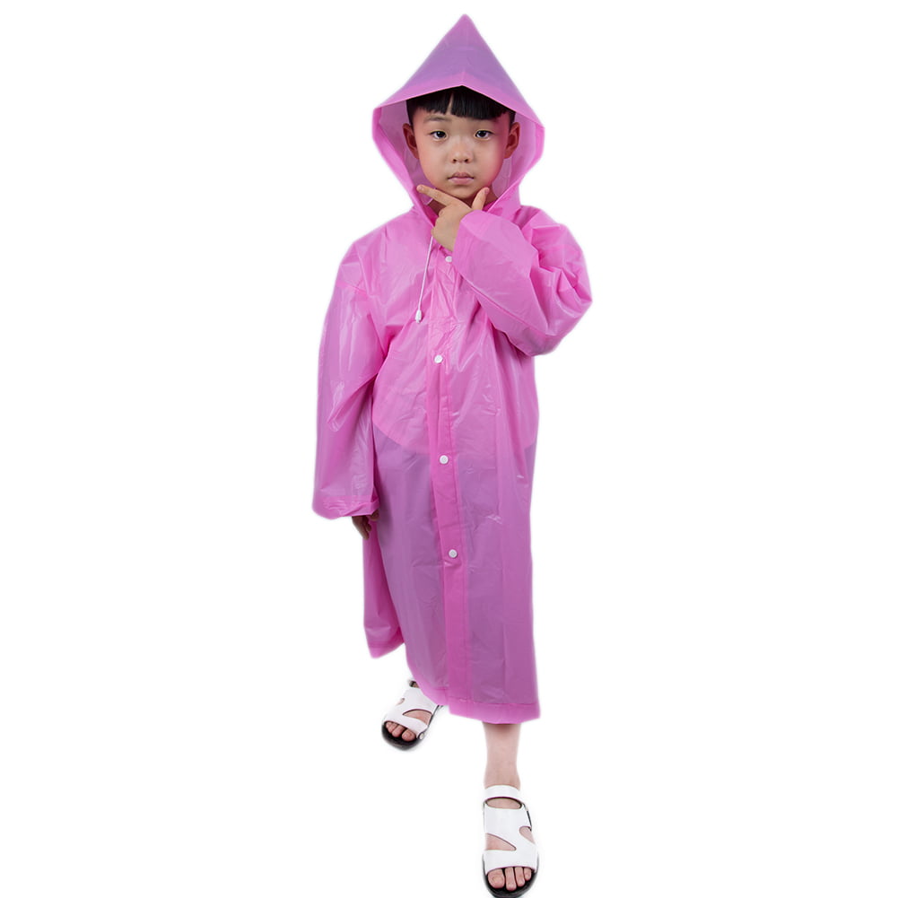 2 Packs Kids Rain Ponchos Children Rain Wear for Outdoor Activities Blue&Pink Portable Reusable Emergency Raincoat for 6-12 Years Old Boys Girls 