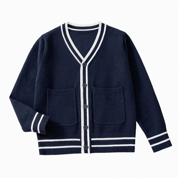 Toddler Boys Girls Crewneck Sweater Cardigan Kids Long Sleeve Button Knit Tops Outwear 6-12 Months 12-24 Months 2T 3T 4T 5T 6T 7T 8T 9T Children(Navy,5-7 Years)
