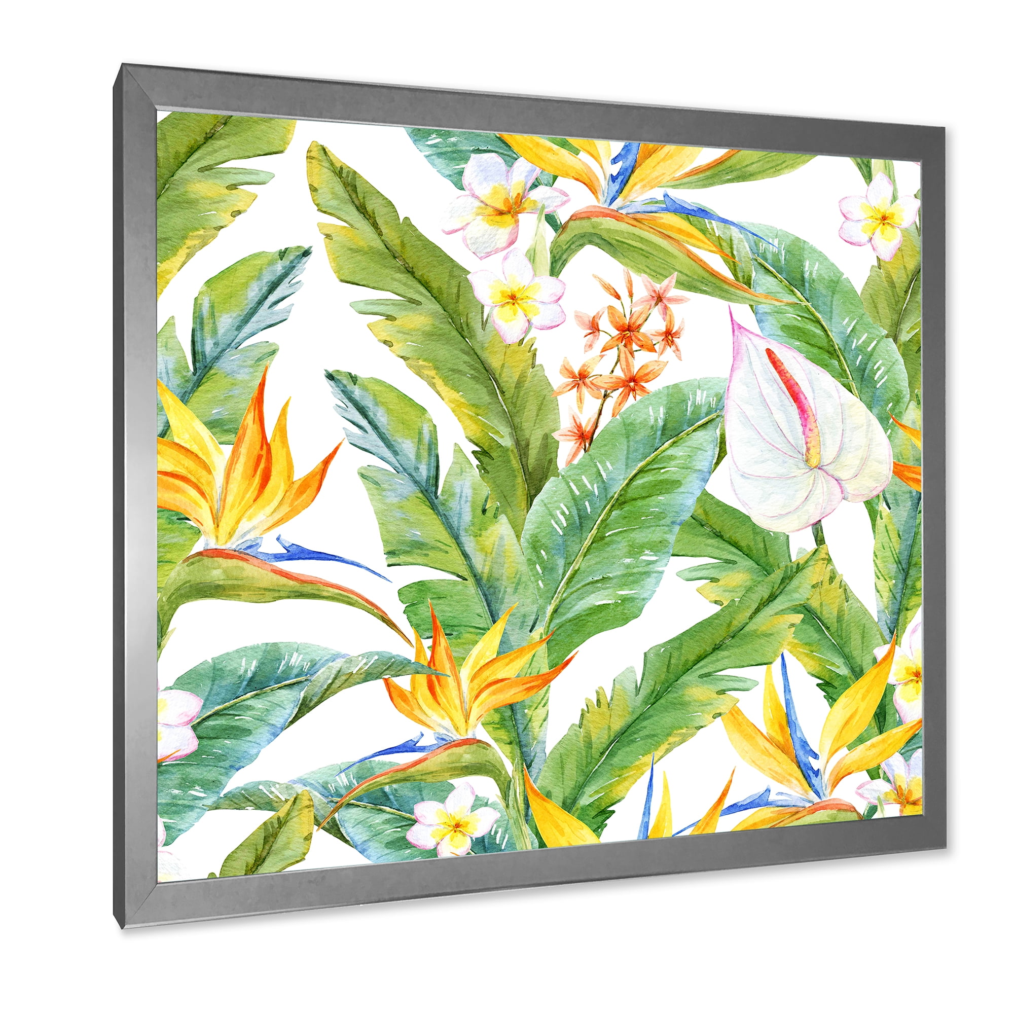 Designart 'Yellow Flowers and Tropical Foliage II' Modern Framed Art Print