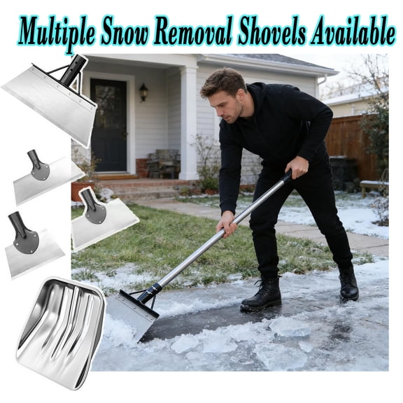 8.3" with 4ft Stainless Steel Rod Functional Snow Removal Shovel withHandle, Durable Cleaning Shovel Driveway Garden Yard & Outdoor Use, Heavy Duty Tool for Winter Snow Ice & Dirt Removal, HAODEJW