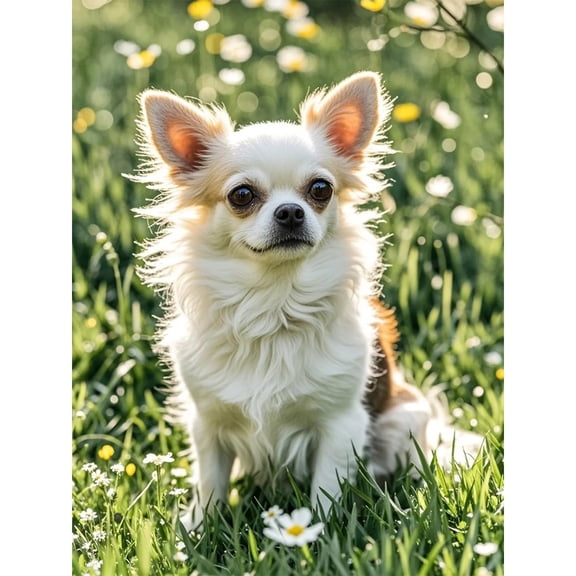 5D Diamond Art DIY Kits Long Haired Chihuahua Diamond Painting Full Round Drill Crystal by Number Embroidery Arts and Crafts for Living Room Bedroom Home Wall Decor 12x16 inch / 30x40cm