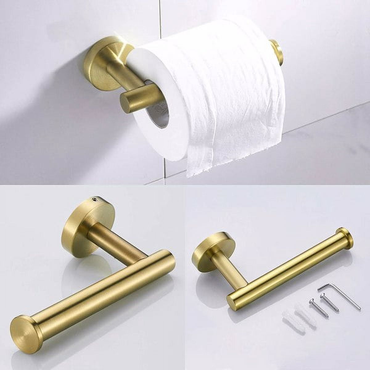 Brushed Gold Bathroom Hardware Set - 304 Stainless Steel Wall-Mounted Towel Bar, Toilet Paper Holder & Hook, Anti-Rust Organizer for Bathrooms