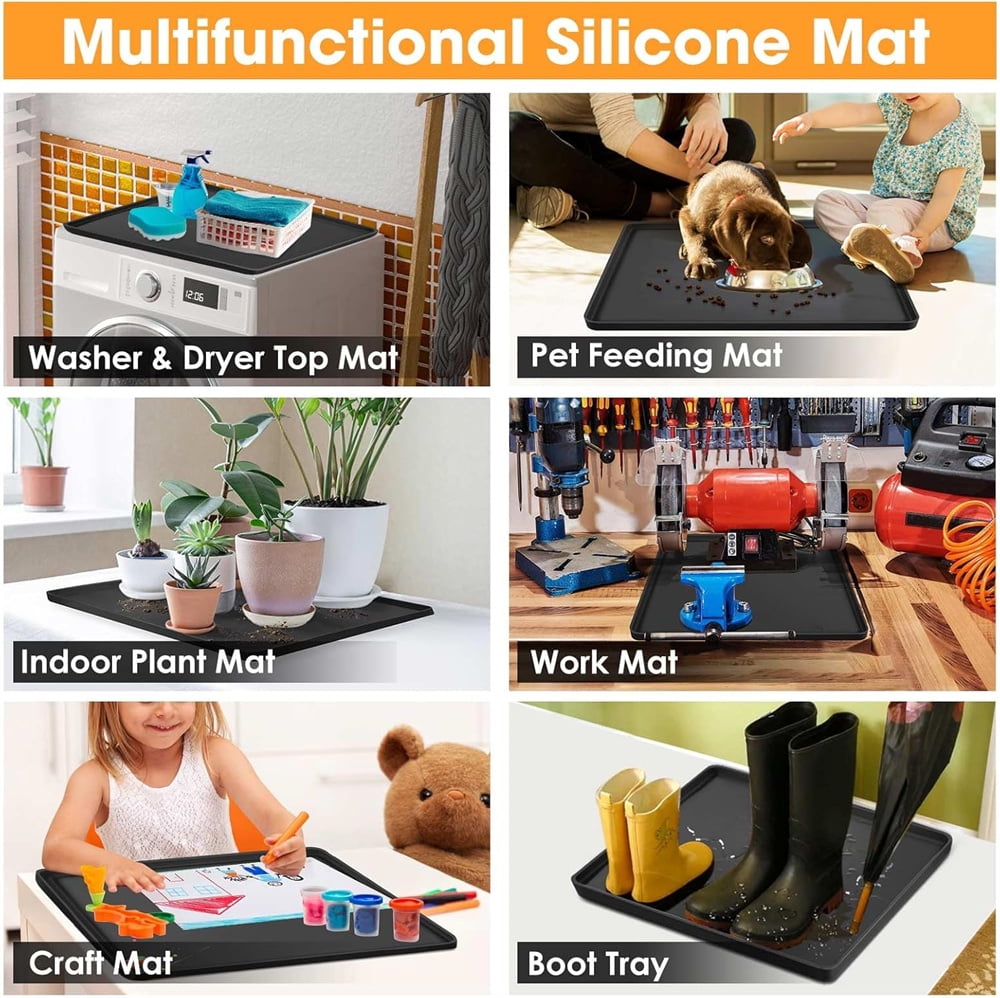 Tutuviw Mini Fridge Silicone Mat with Raised Edge 23.6''x23.6" Under Refrigerator Floor Protector Mat Prevent Water Leakage and Floor Damage from Elecrical Equipment Drip Pan Tray Protect(Black)
