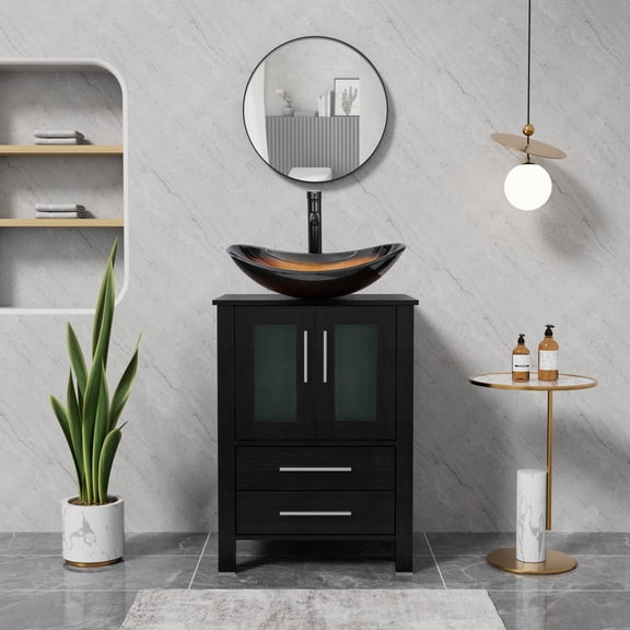 Eclife 24" Freestanding Single Bathroom Vanity with Vessel Sink, Manufactured Wood Top