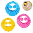 thumbnail image 2 of 3 Pcs Baby Shower Cap Bathing Cap - Soft Adjustable Visor Hat Safe Shampoo Shower Bathing Protection Bath Cap for Toddler, Baby, Kids, Children (Bule+Yellow+Pink), 2 of 2