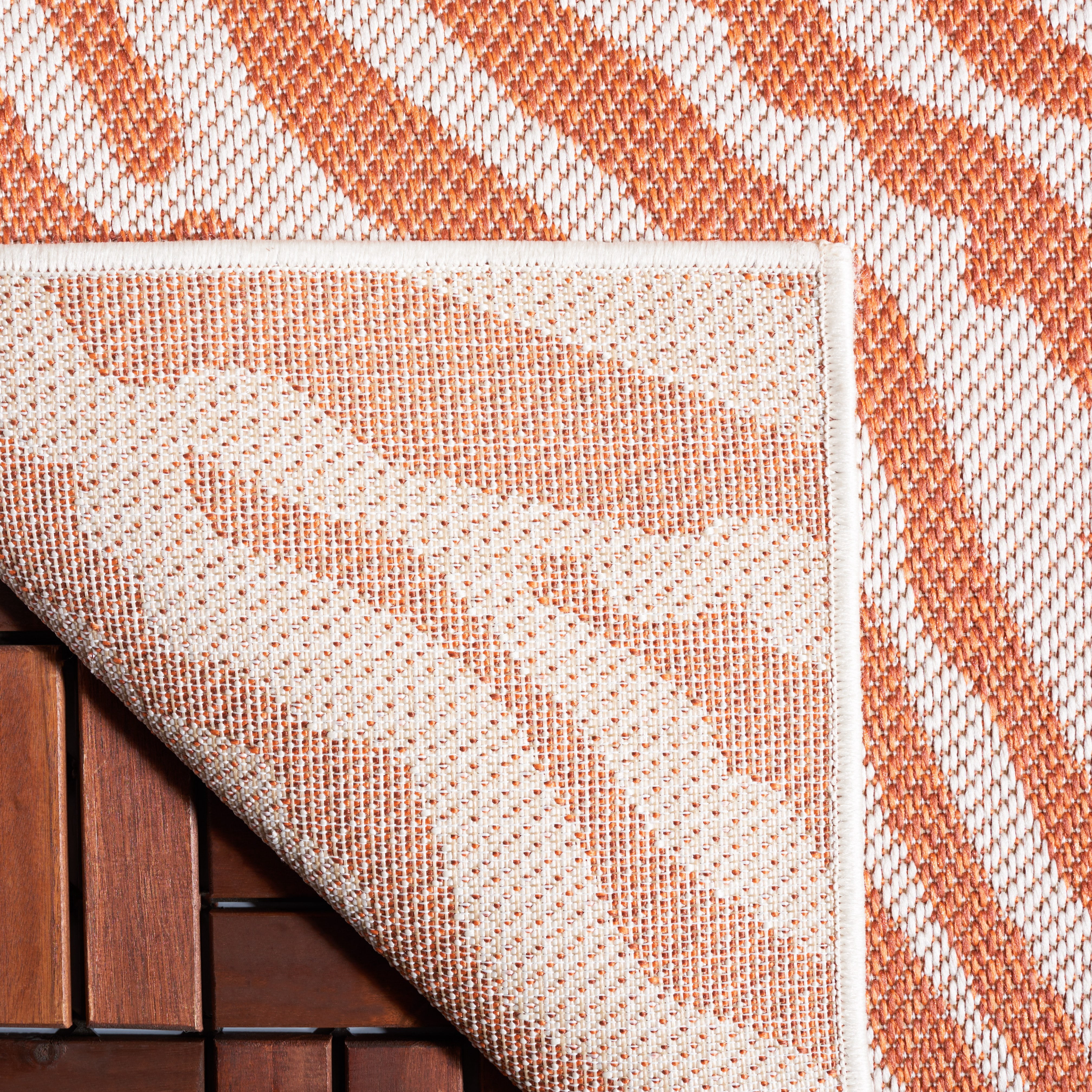 SAFAVIEH Machine Washable Rug Indoor/Outdoor Bermuda Collection - Bermuda Rada Abstract Indoor/Outdoor Area Rug, Rust/Ivory, 6'7" x 6'7" Round