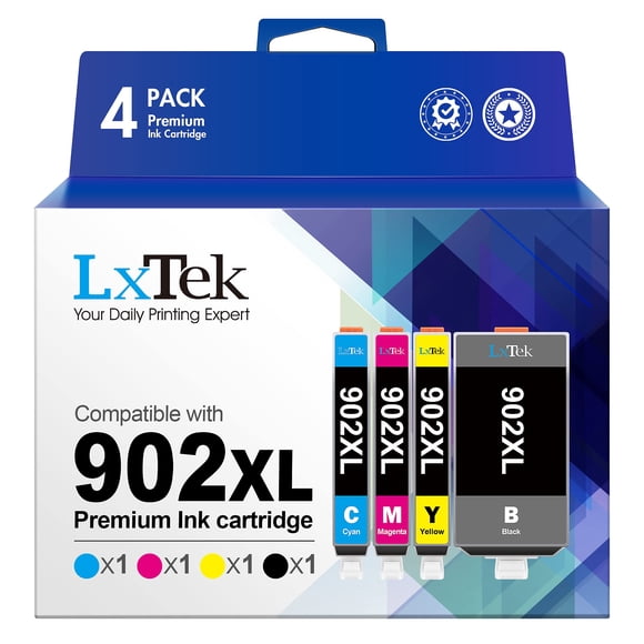 LxTek 902XL Ink Cartridges for HP Printers Compatible Replacement for HP 902XL Ink Cartridges Combo Pack for HP 902 Ink Cartridges Use with Officejet