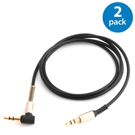 Ipod Video Headset 2x Afflux 3.5mm Aux Cable Audio Extension 90 Degree Angle Cord 3FT Auxiliary For Android Samsung iPhone iPad iPod PC Computer Laptop Tablet Speaker Home Car System Game Headset High Quality Black ()