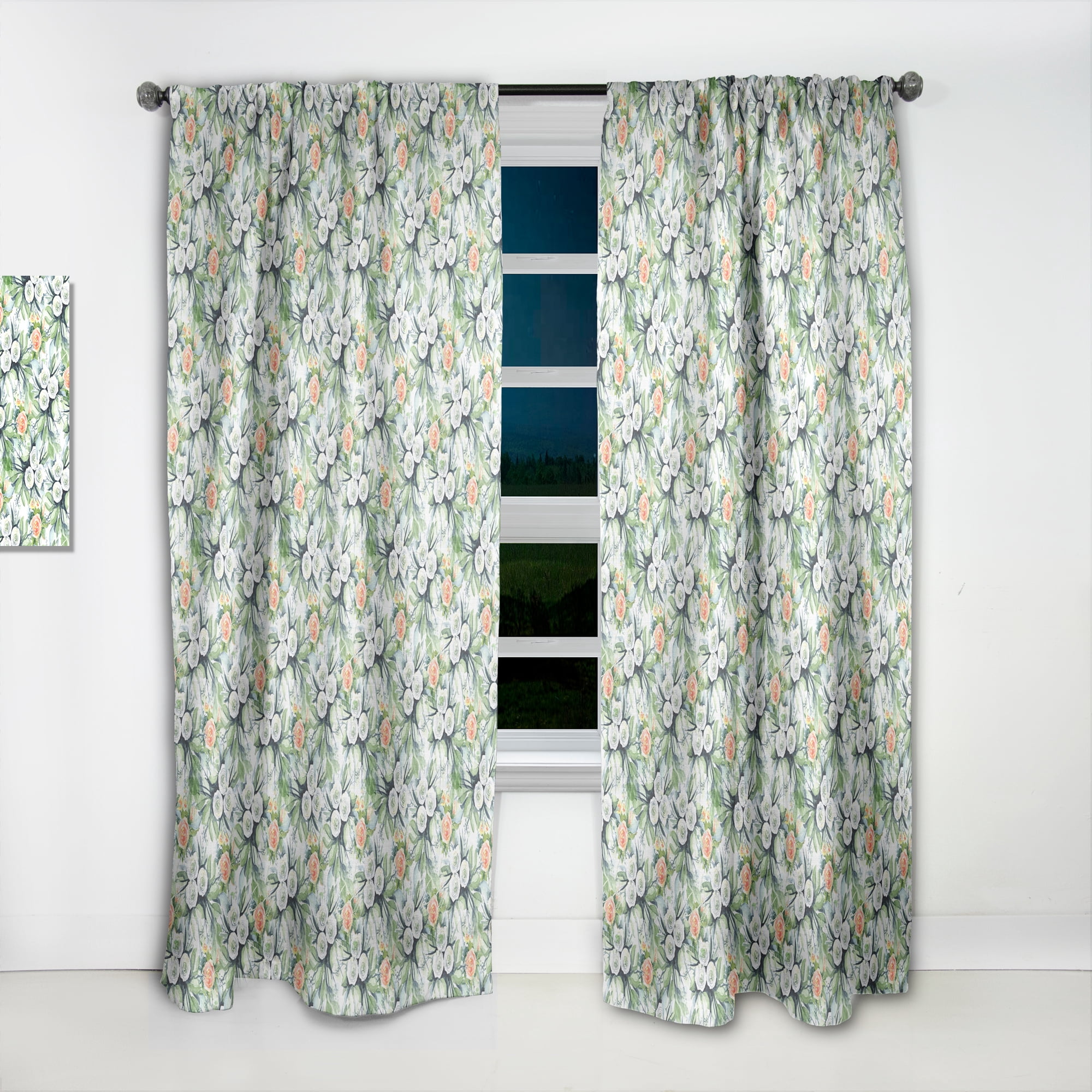 Designart 'Flowers With Green Leaves XI' Floral Curtain Panel