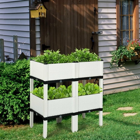 Costway Set of 4 Raised Garden Bed Elevated Flower Vegetable Herb Grow Planter Box - White