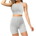 thumbnail image 2 of LYXSSBYX Two Piece Sets for Women Summer Women's 2 Piece Outfits Rib Knit Round Neck Sleeveless Crop Tank Top and High Waist Biker Shorts Set, 2 of 5