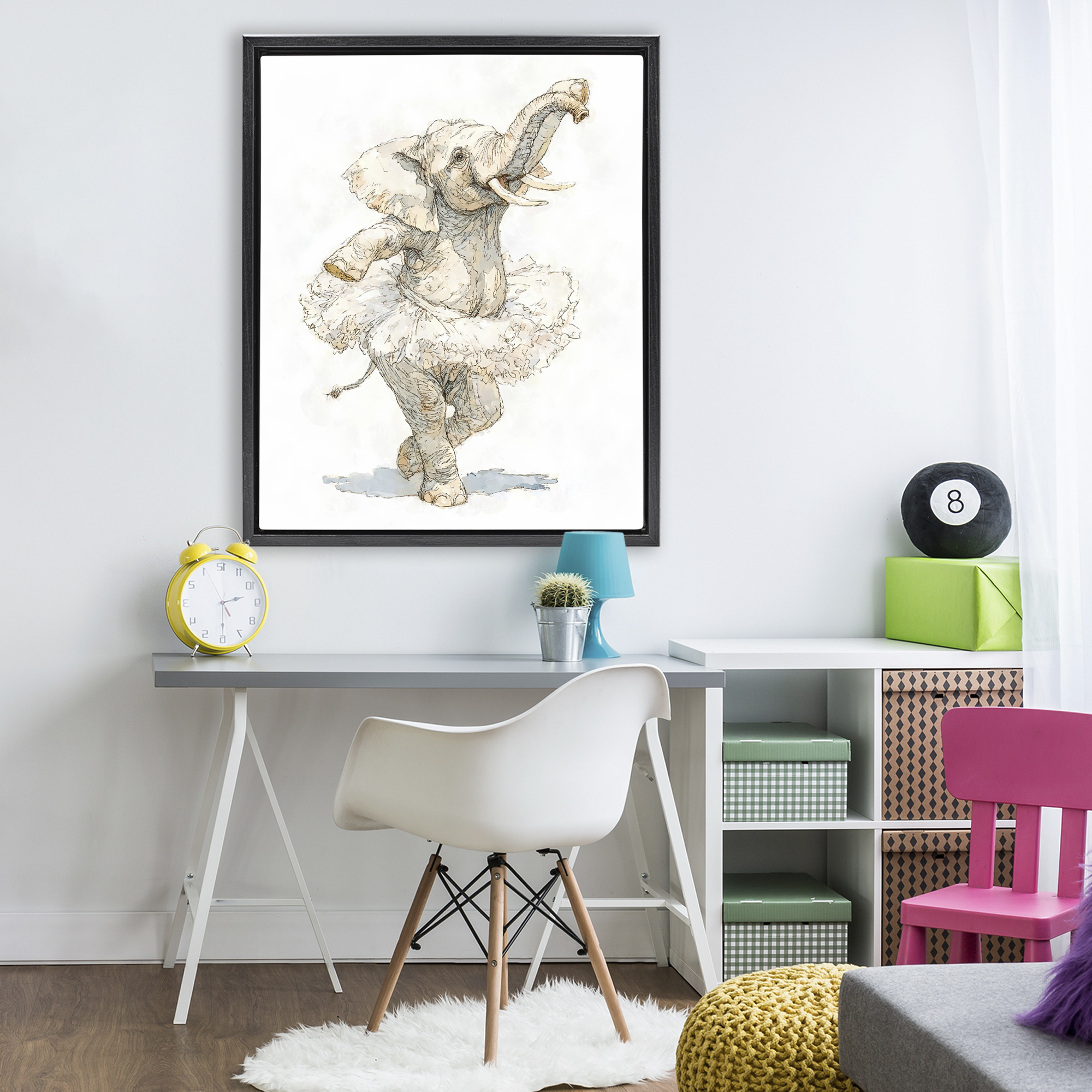 Ballet Elephant Tutu Black Framed Floater Canvas Wall Art, design by Ziwei Li
