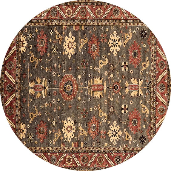 Ahgly Company Indoor Round Oriental Brown Traditional Area Rugs, 5' Round