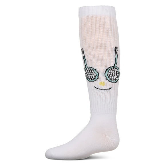 MeMoi Ribbed Stretch Cotton "Tennis Smiley Face" Knee Sock - Girls - Female, 6, White