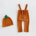 thumbnail image 4 of FASHOFT Baby Boy Halloween Outfit Suspender Pants Hat Set Romper Bodysuit Jumpsuit Outfit For Holiday Cosplay Party Casual Crawl Wear Halloween Orange 0-3 Months, 4 of 7