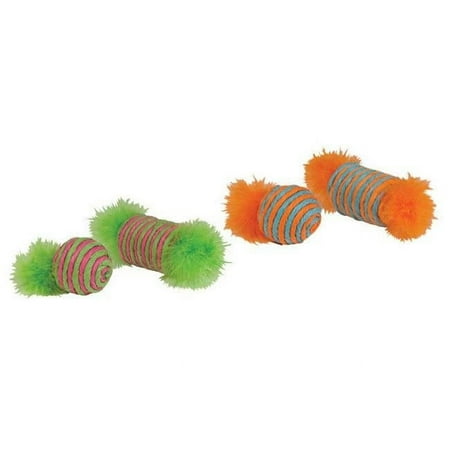 UPC: 0816619014716 | Chomper Kylies Brights Assorted Raffia Raffia Spool and Ball with Feather Cat Toy Large 2 pk