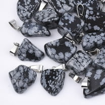 Natural Snowflake Obsidian Pendants with Stainless Steel Snap On Bails Nuggets 15~35x10~20x5~15mm Hole: 3x7.5mm