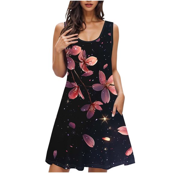 DeHolifer Womens Dresses U-Neck Sleeveless Floral Printed Casual Loose Dreses Laides Sleepwear Nightshirt Multicolor L