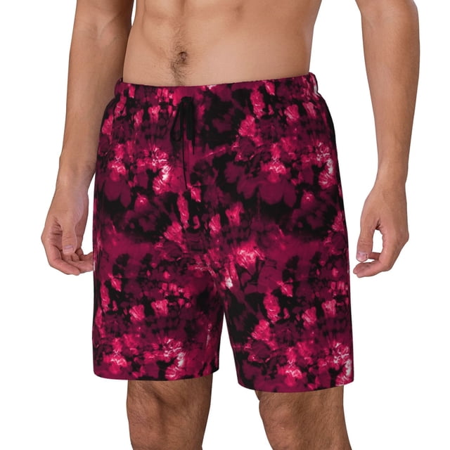 Fotbe Burgundy Tie Dye Traje de Baño para Hombre – Shorts de Natación de Secado Rápido con Forro y Bolsillos-XX-Large