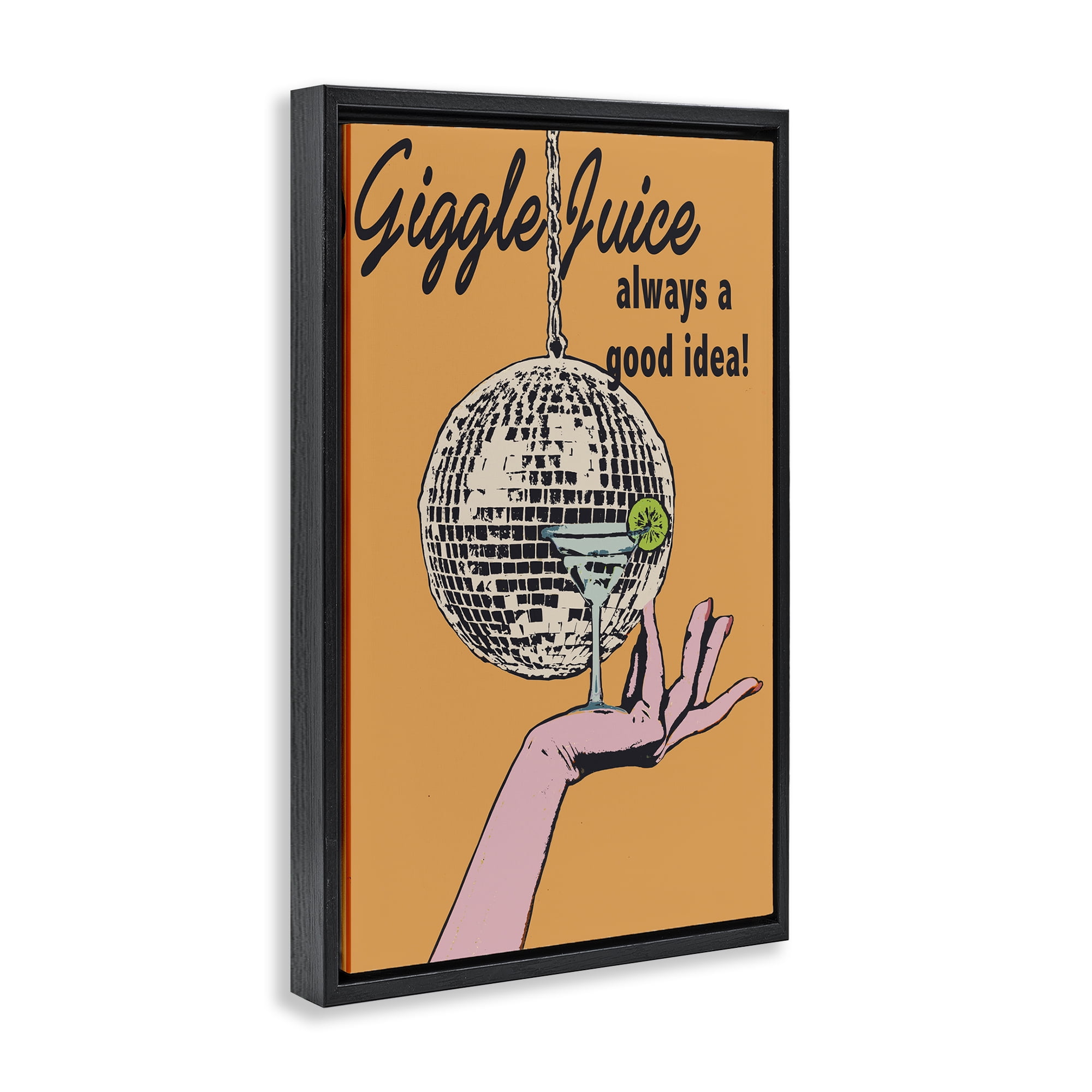 Stupell Industries Giggle Juice Cocktail Food & Beverage Painting Black Floater Framed Canvas Art Print Wall Art, 17 x 25
