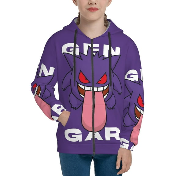Gengar Teens Boys Girls Zip Up Hoodies 3d Print Long Sleeve Hooded Sweatshirt Jacket With Pocket Small