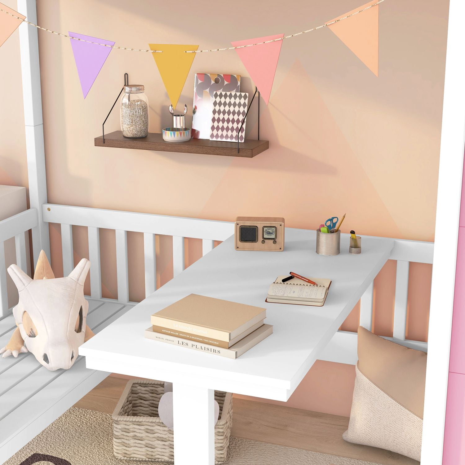Twin-Over-Twin Bunk Bed with Changeable Table, Convertible Wood Bunk Bed with Desk, Space-Saving Bedroom Furniture for Kids