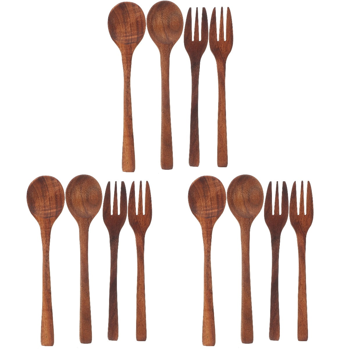HOMEMAXS 3 Sets  of Wooden Spoon Fork Kit Reusable Salad Fork Japanese Style Spoon Fork Set Kitchen Utensil