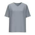 thumbnail image 4 of Pxxlle Summer T Shirts for Women Loose Fit V Neck Linen Shirt Solid Color Short Sleeve Basic Tees Gray XXL, 4 of 6