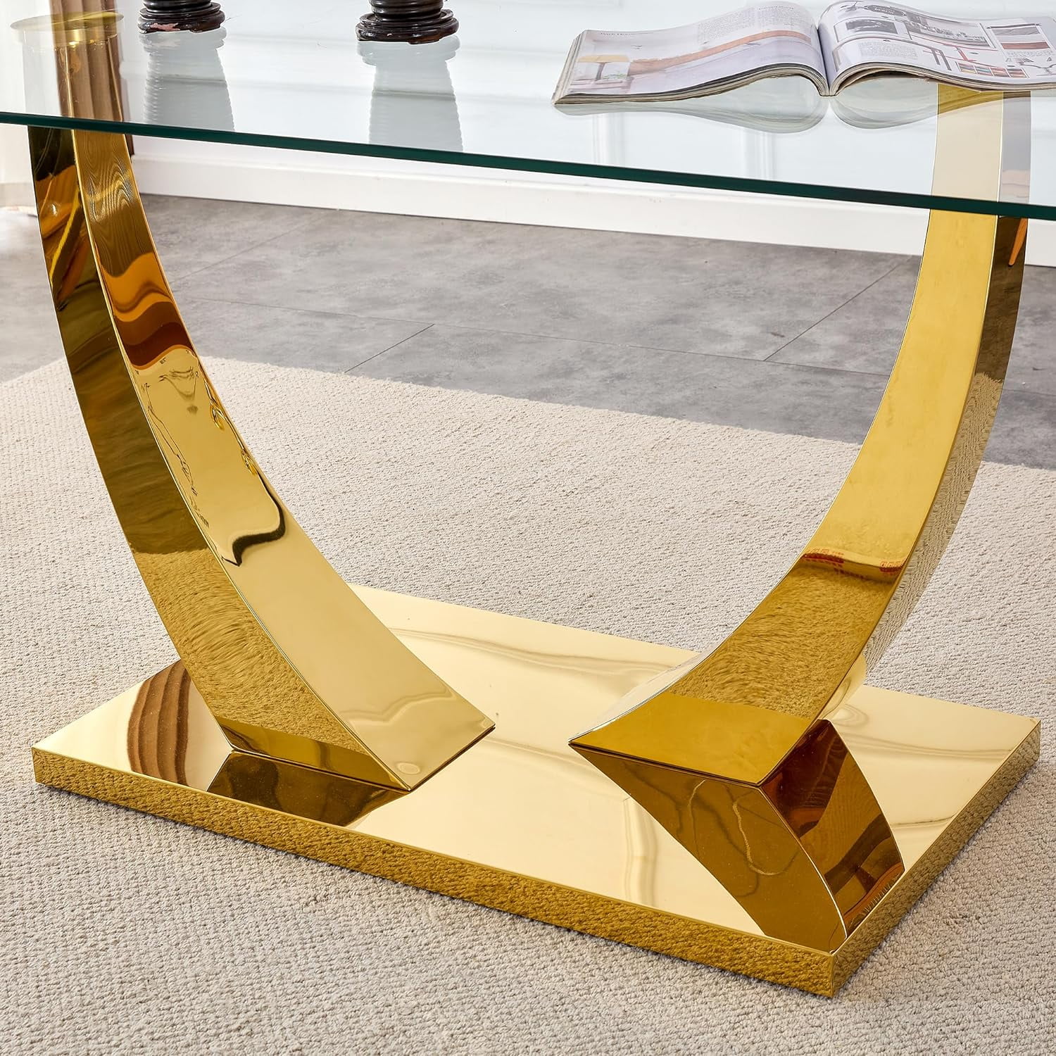 Sumdeal 63" Glass Dining Table for 4-6 people,Modern Dining Room Table for 4, Kitchen Table for 6, Dinner Table with Rectangle Tempered Glass Top and Chrome Golden Base