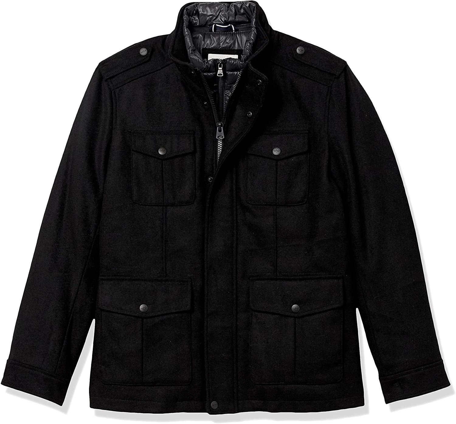 Dockers BLACK Men's Military Wool Blend Bib Lined Dual Zipper Coat