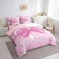 thumbnail image 3 of Manfei Bling Pink Bowknot Twin Bedding Sets 7-Piece for Kids, Diamond Floral Print Bedding Comforter Set, Princess Bow Style Reversible Sheet Sets, Luxury Bedroom Decor, 3 of 7