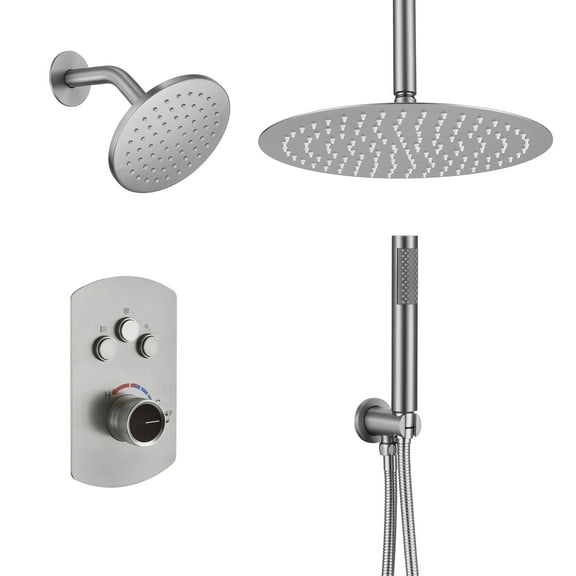 Mondawe 3 Function Brass Shower Faucet Set with Two Showerhead Balancing Valve for Bathroom,Nickel Brushed