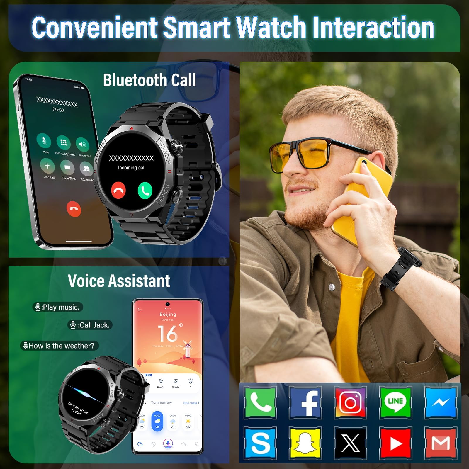 Smartwatch for Men, 1.39'' with Bluetooth Answer Make Calls/120+ Sport Mode/30-Day Standby, Rugged Smartwatch fits for Android and iPhone Devices Black