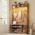 thumbnail image 6 of Noelse 71''H LED Hall Tree with Bench and Shoe Storage, Entryway Bench with Coat Rack, 7 Shoe Cubbies and Umbrella Holder, Mudroom, Hallway Storages Cabinet (Retro ), 6 of 8
