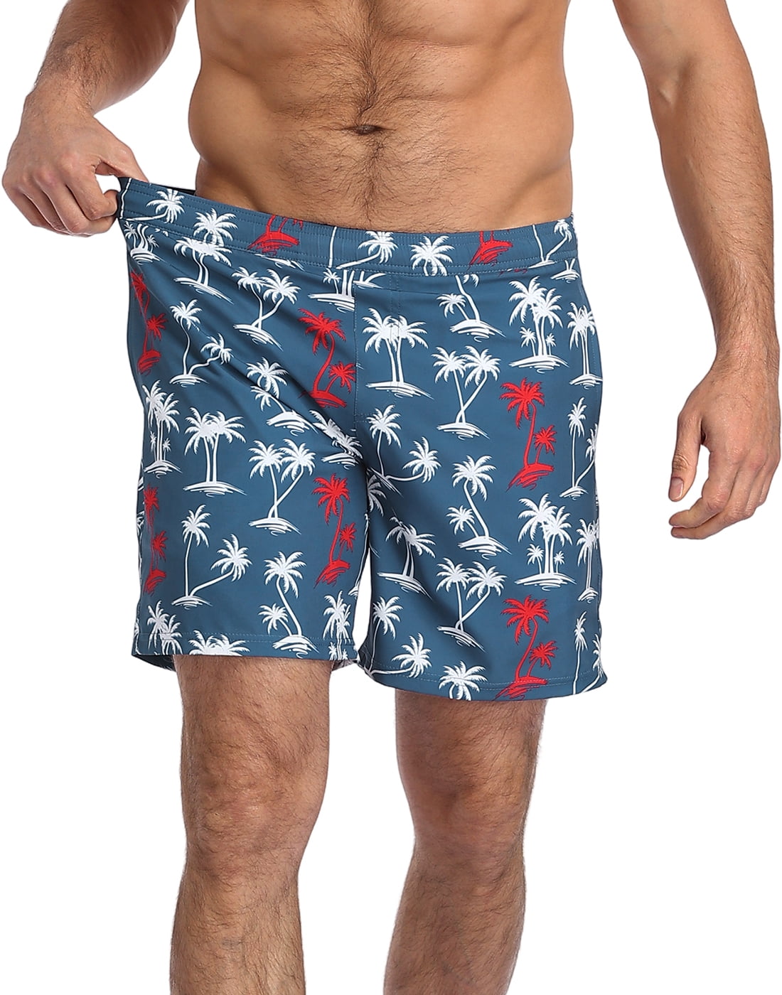 LRD Men's Swim Trunks with Compression Liner 7 Inch Inseam Patriotic Palms S