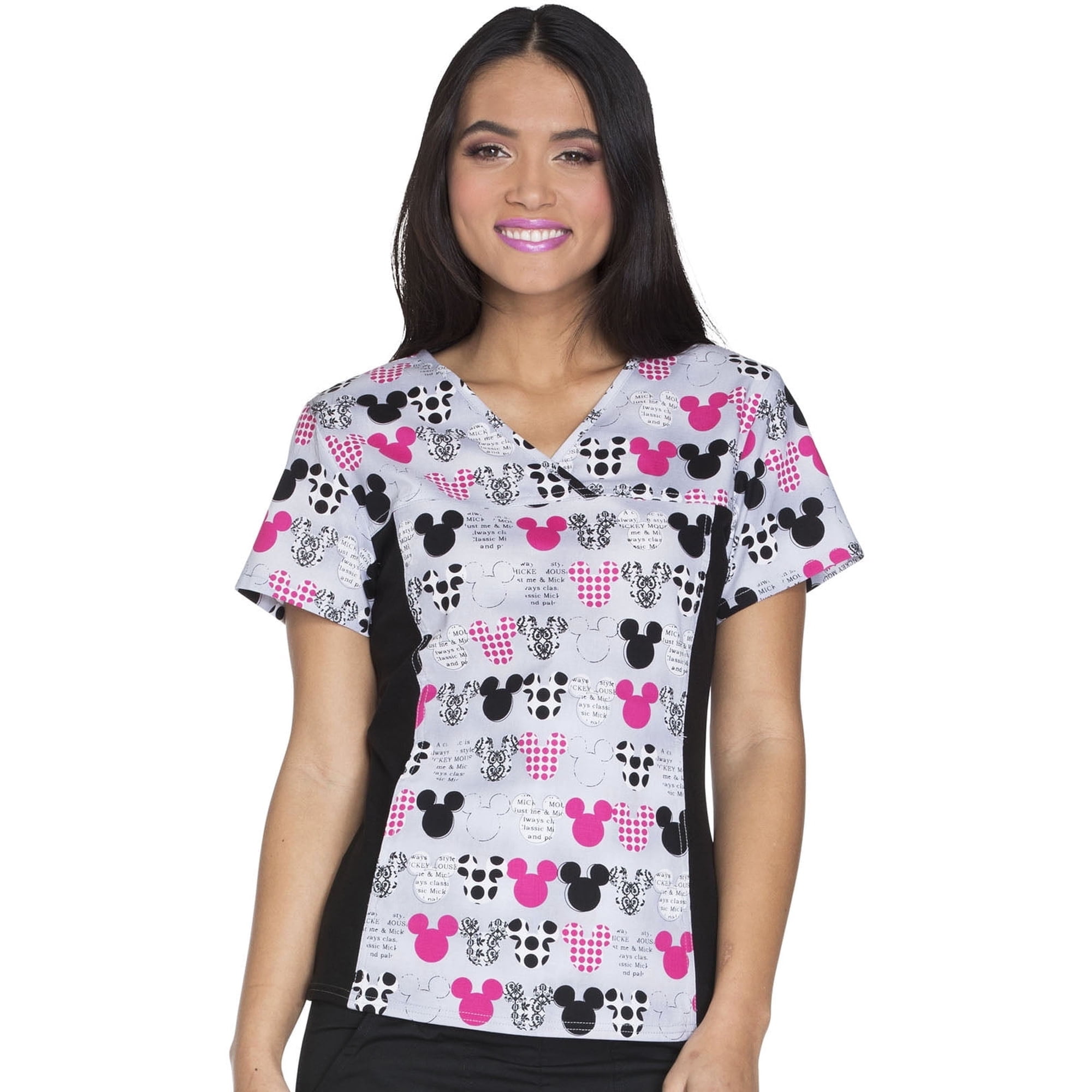 Tooniforms Disney V-Neck Knit Panel Women Medical Scrub Top 6875C